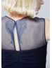 Sheer Neck Navy Blue Chiffon Affordable Bridesmaid Dress